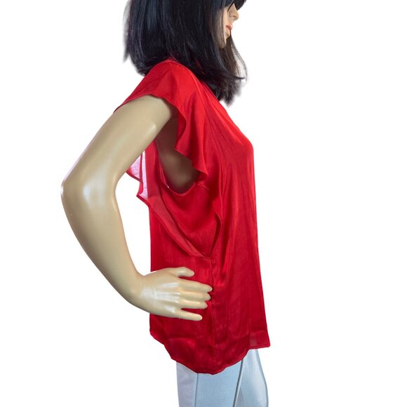 Worthington Keyhole Neck Flutter Sleeve‎ Satin Blouse in Red Size XXL NWT - Picture 6 of 7